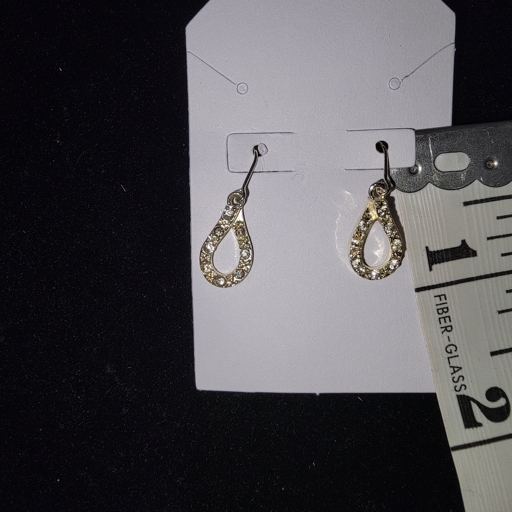 Gold And Silver Tone With Clear Crystals Teardrop Earrings